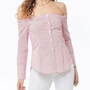Pinstriped Off-the-Shoulder Shirt Large New.
